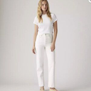 White Levi's Ribcage Straight Ankle Jeans